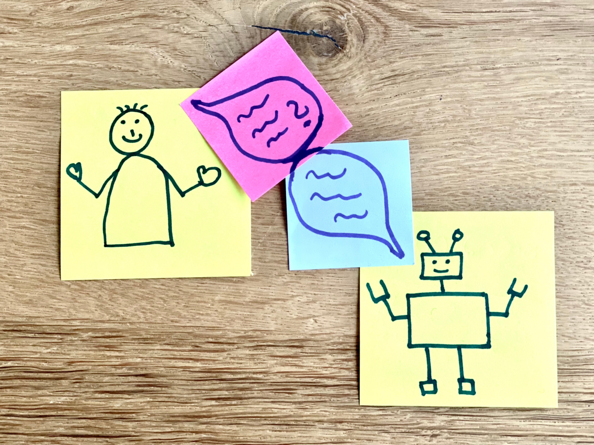 Sketchnote Zeichnung eines Chatbots auf Post-its