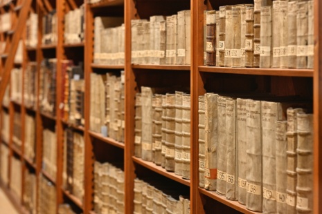 Dekorationsbild: Ein Regal mit sehr alten Büchern