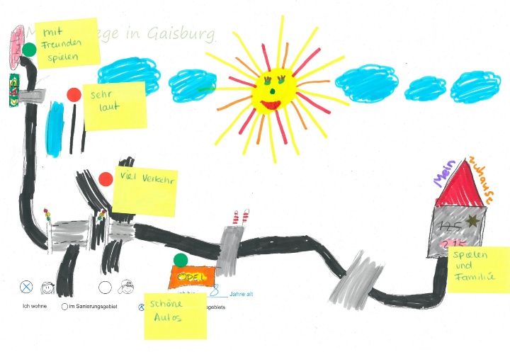 Kinderzeichnung "Meine Wege in Gaisburg"